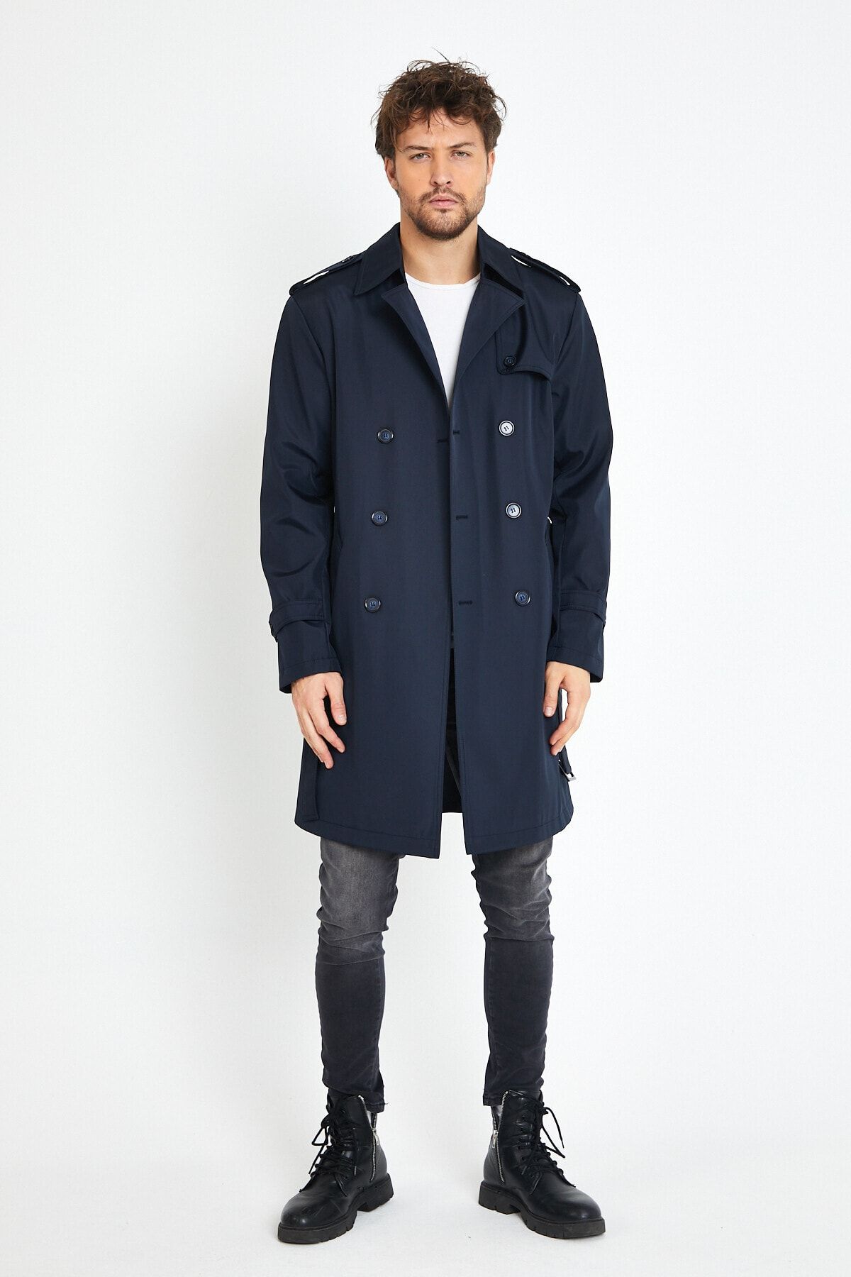 Astarlı Modern Erkek Pardesü & Trençkot Lacivert